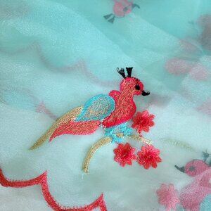 Large scarf or sari organza nylon material with embroidered birds.